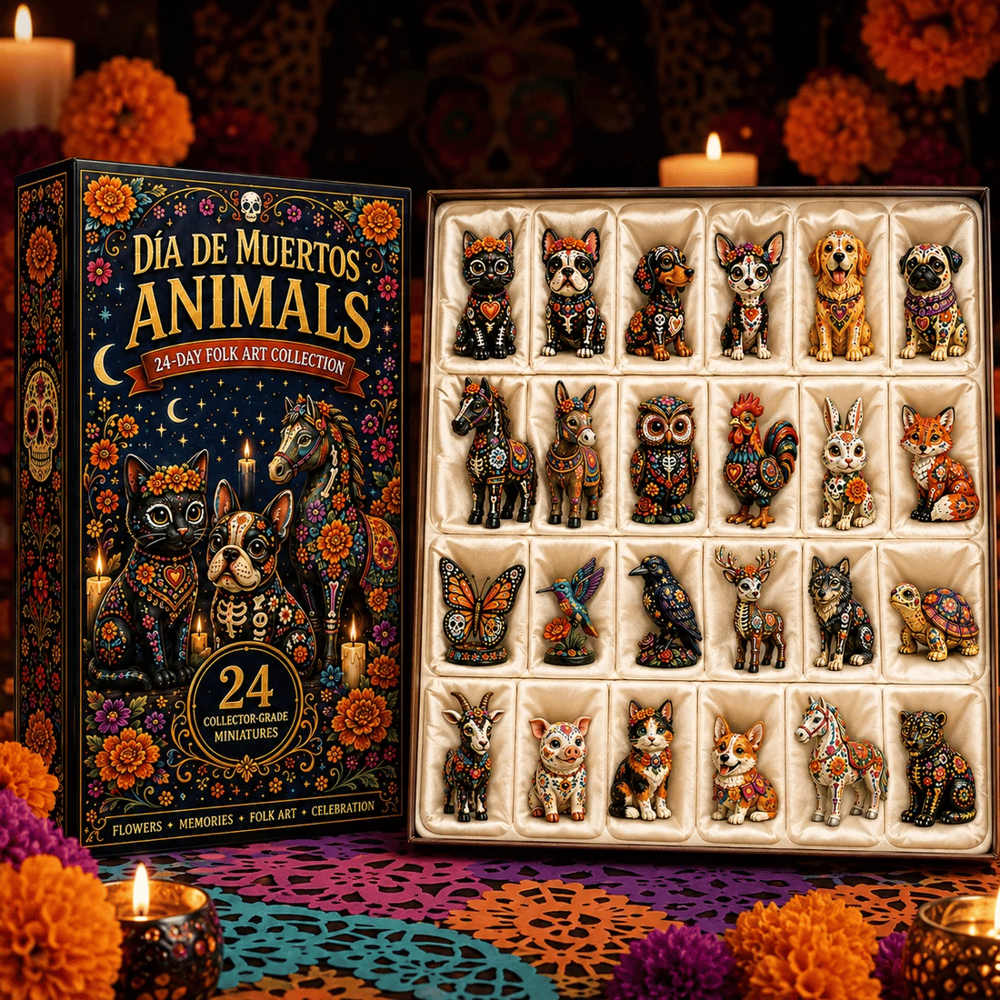 Día de Muertos Animals Advent Calendar 2026 – 24‑Day Folk Art Animal Figurine Collection | 24 Unique Collector‑Grade Miniatures