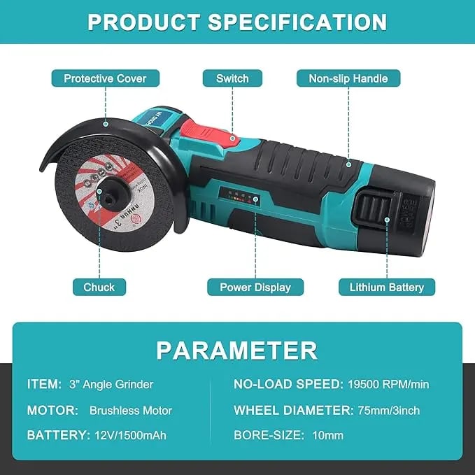 🔧✨ Cordless Mini Angle Grinder – 19500RPM, 12V, Dual Battery, Compact & Powerful!