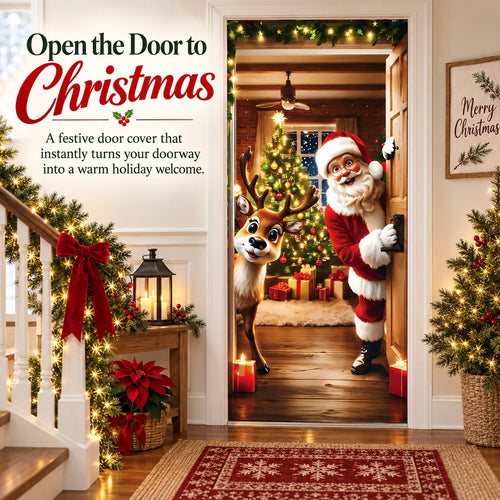 ⏰LAST DAY 50% OFF 🎅 🚪Santa & Reindeer Christmas Door Cover