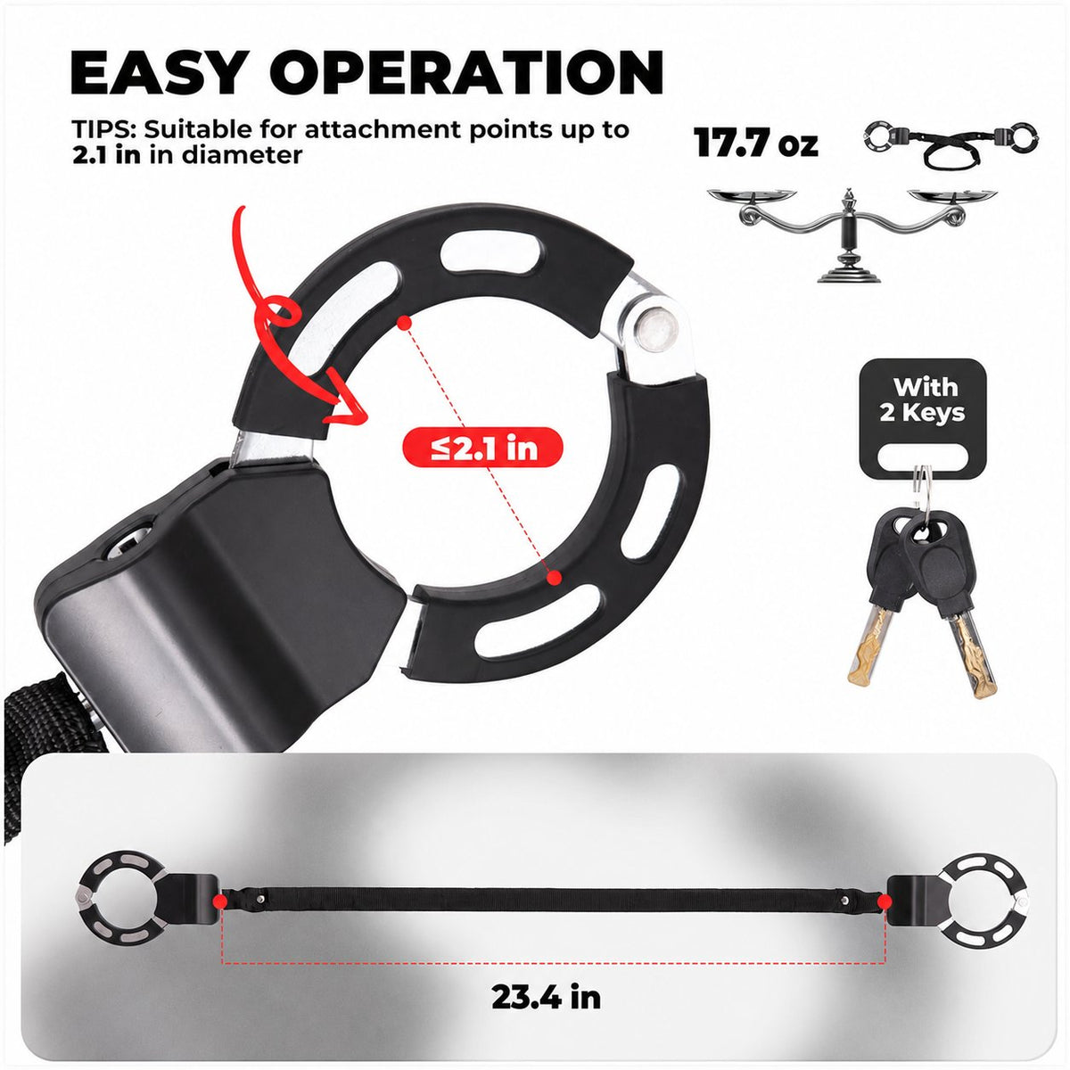 Flexible Chain Lock for Bikes, Scooters & Helmets