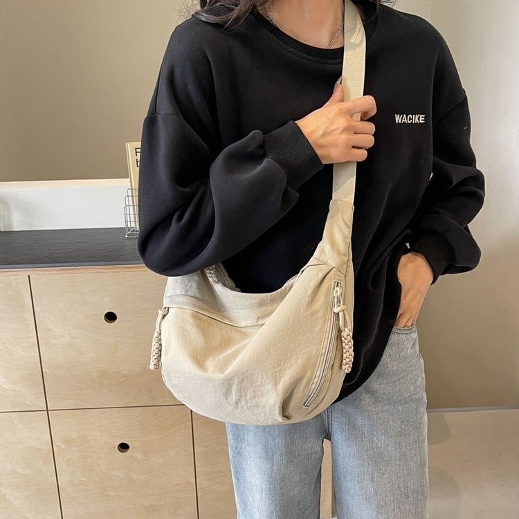 🏆5k sold this week!🔥Designer Direct Sales👜Women's Fashion Plain Color Nylon Crossbody Hobo Bag