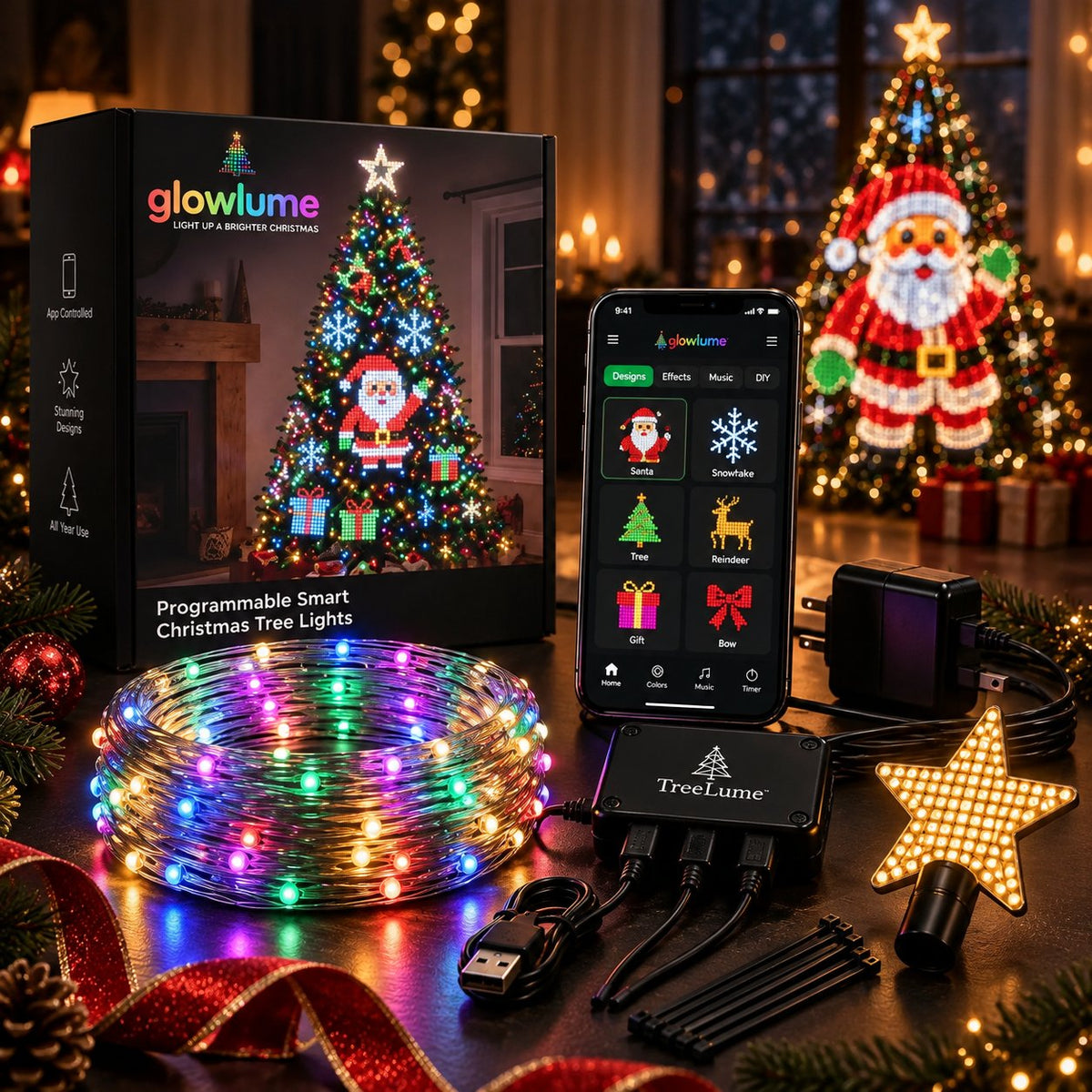 Smart App-Controlled Pixel Christmas Tree Lights, 134 Dynamic Animations & Music Sync LED Lights for Xmas Tree Decoration