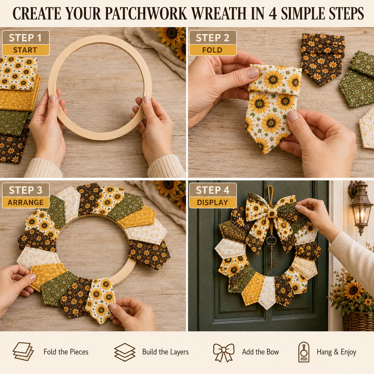 ⏳ Last Day 49% OFF – 🌿 Beginner-Friendly DIY Seasonal Patchwork Wreath Kit Collection | Complete Kit with Coordinated Fabrics, Wreath Materials & Step-by-Step Guide Included 💕