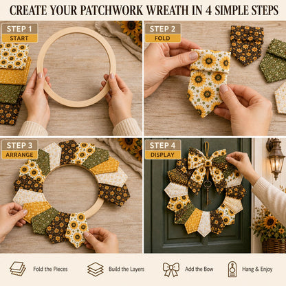 ⏳ Last Day 49% OFF – 🌿 Beginner-Friendly DIY Seasonal Patchwork Wreath Kit Collection | Complete Kit with Coordinated Fabrics, Wreath Materials & Step-by-Step Guide Included 💕