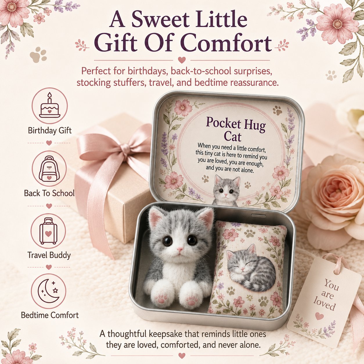 🐱Pocket Hug Plush Keepsake Tin, Mini Portable Comfort Pocket Plush Toy