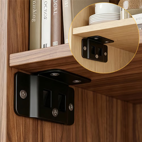 🛠️2-in-1 Iron Buckle Corner Brackets – Heavy Duty Stainless Steel L Shape Joint Fixing Brackets with Screws for Cabinets, Tables & Chairs Repair Kit