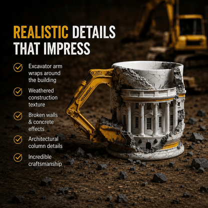 3D Excavator Demolition Mug – Construction Scene Ceramic Coffee Cup