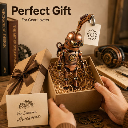 🤖 Steampunk Mood-Bot Desk Robot | Swapable Mood Card Desk Ornament For Office & Study Desktop Decor