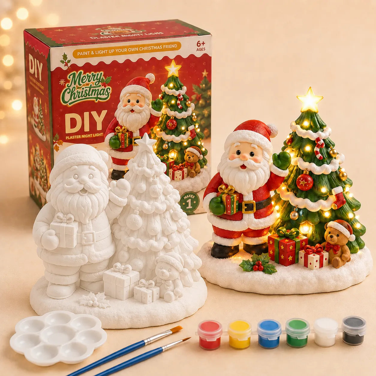 ⏳ Last Day 49% OFF – 🎨 Beginner-Friendly DIY Light-Up Santa & Christmas Tree Painting Kit | Complete Kit with Unpainted Plaster Scene, 6 Paints, 2 Brushes & Mixing Palette Included 💕