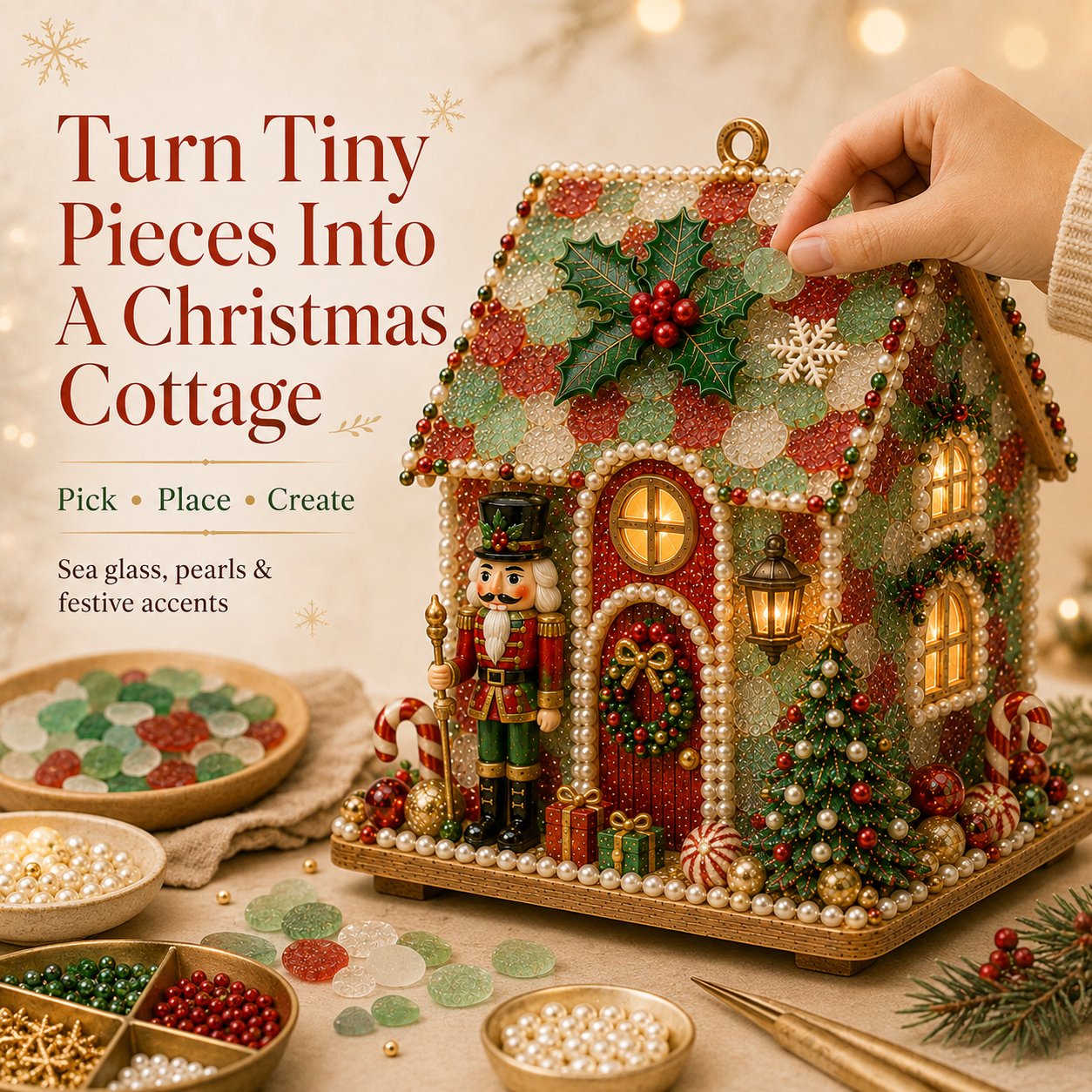 ⏳ Last Day 49% OFF – 🏡 Beginner-Friendly DIY Glowing Coastal Glass-Style Christmas Cottage Kit Collection | Complete Kit with Sea Glass-Style Pieces, Pearl Beads & Step-by-Step Guide Included 💕