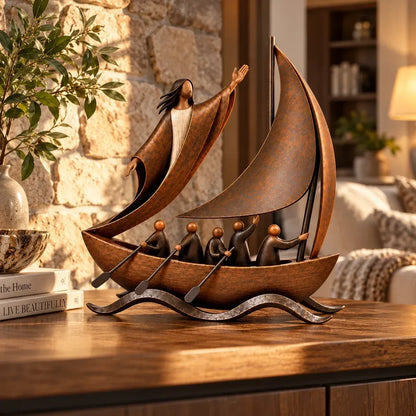 ⛵ Faith-Inspired Sailing Boat Sculpture | Bronze-Tone Décor with Symbolic Figures & Timeless Detail ✨