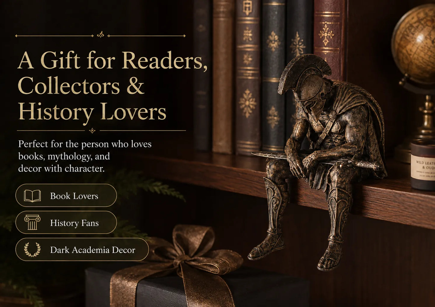 Ancient Greek Warrior Shelf Sitter – Unique Bookshelf Decor