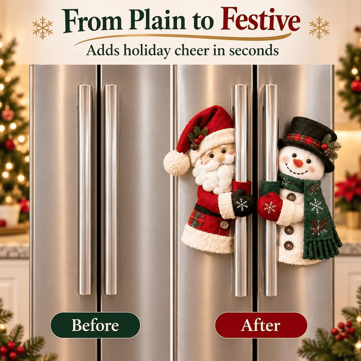 Festive Christmas Handle Covers Set, Plush Santa & Snowman Handle Huggers for Fridge Oven Kitchen Cabinets, Cozy Holiday Home Decor Gift for Friends