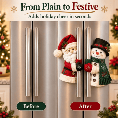 Festive Christmas Handle Covers Set, Plush Santa & Snowman Handle Huggers for Fridge Oven Kitchen Cabinets, Cozy Holiday Home Decor Gift for Friends