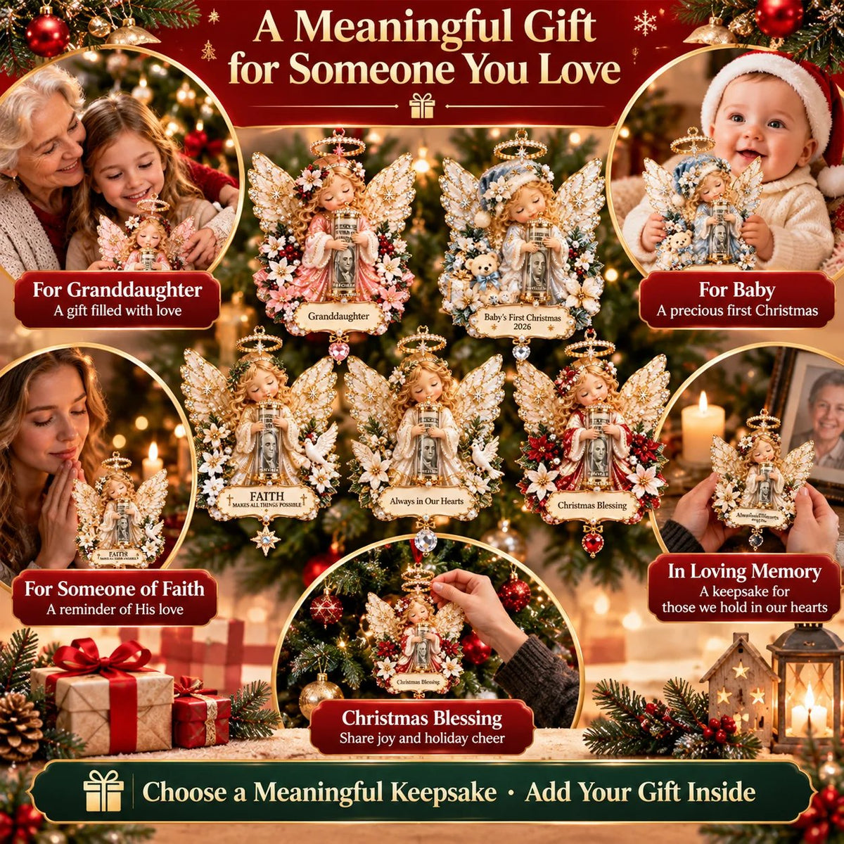 3D Angel Christmas Cash Gift Ornament – 6 Keepsake Designs