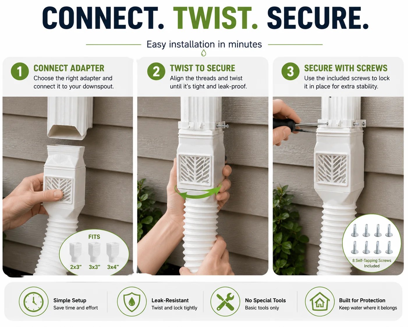 🌧️ Flexible Downspout Extension Kit – 22–63in Rainwater Drainage Pipe