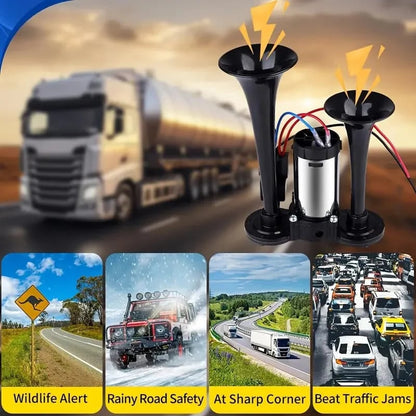 🚗🔧2026 Upgraded 12V Dual Air Horn Kit – 130DB Super Loud Dual Horn with Compressor for Cars, Trucks, SUVs, Boats & More