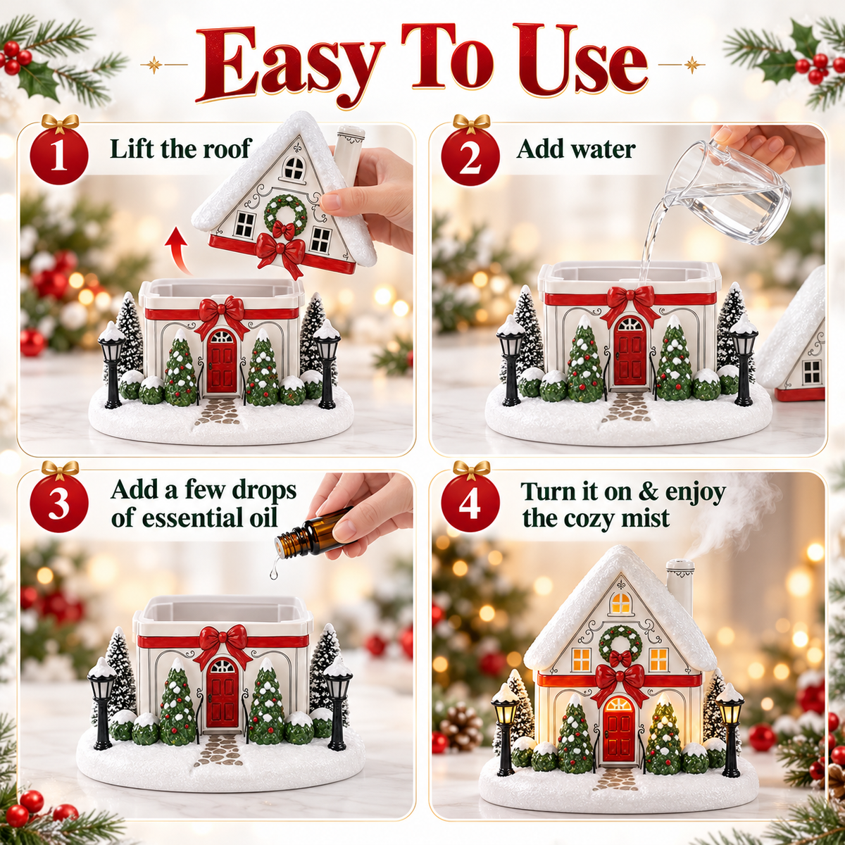 🎅 Lighted Christmas Village Aroma Diffuser – Chimney Mist & Glowing Windows