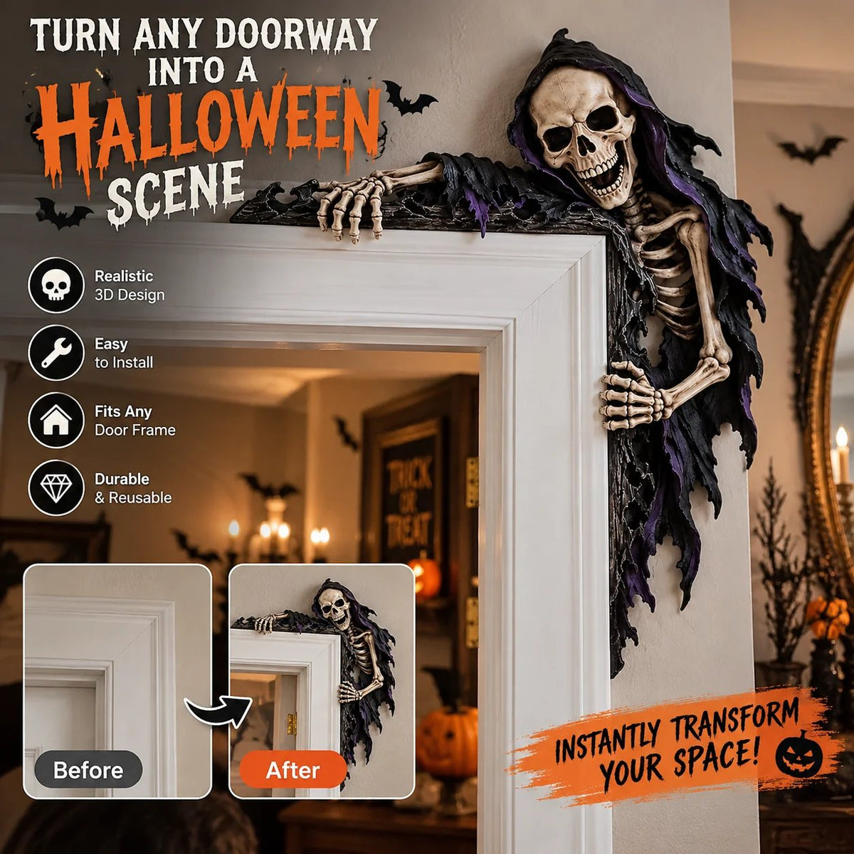 ⏰LAST DAY 50% OFF💀 Spooky Reaper Door Frame Corner Decor
