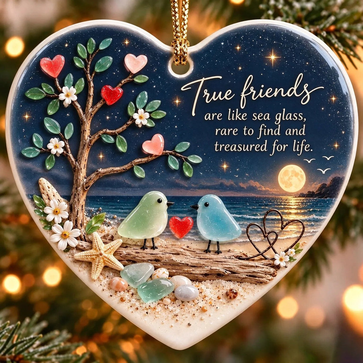 🌞True Friends Sea Glass Ornament Keepsake