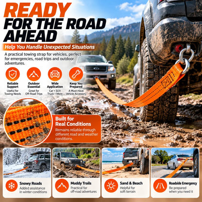 🚗 Heavy-Duty Tow Strap with Metal Hooks – Thickened High-Strength Vehicle Towing Rope