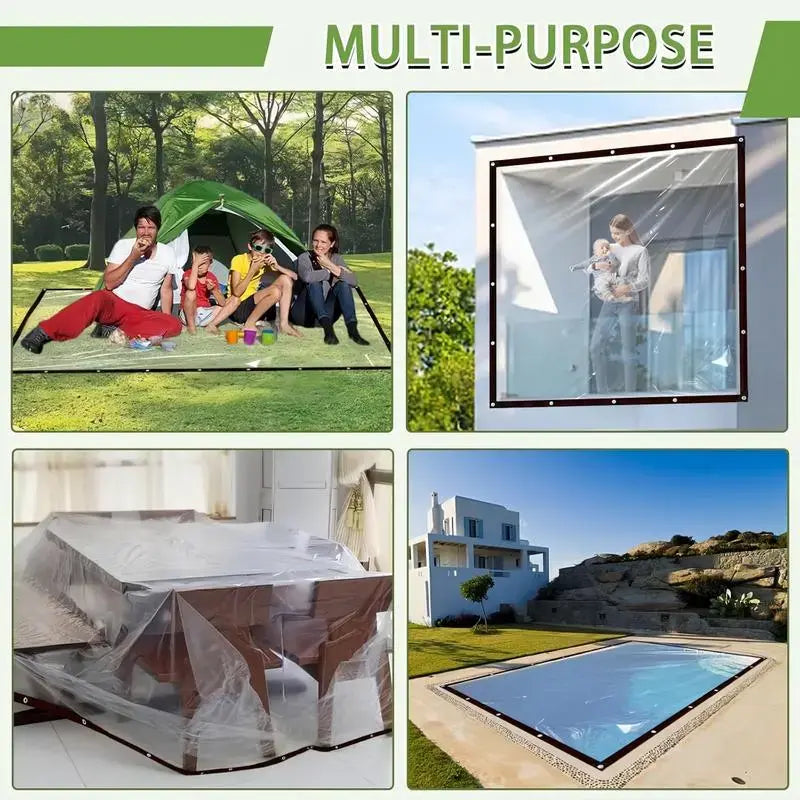 ☔ 7 × 10 FT Transparent PE Tarpaulin | Grommeted Outdoor Cover