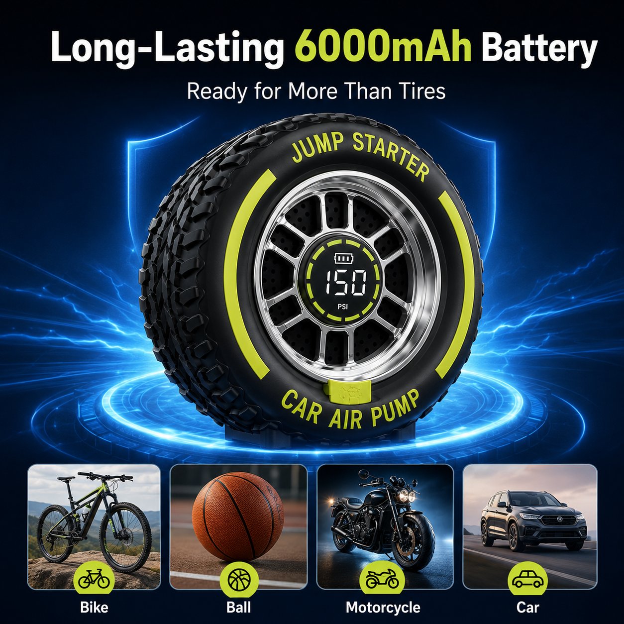 2-in-1 Portable Tire Inflator & 12V Emergency Jump Starter