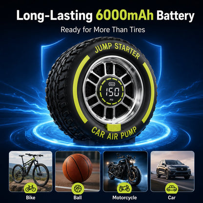 2-in-1 Portable Tire Inflator & 12V Emergency Jump Starter