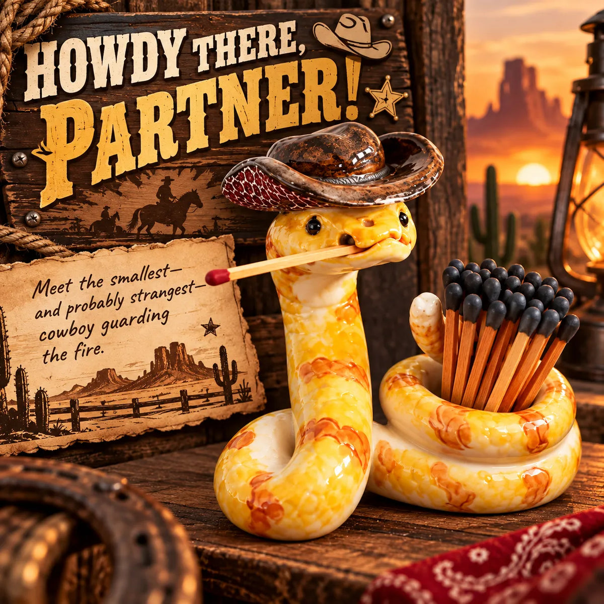 🔥LAST DAY 50% OFF🤠The Cowboy Rattler – Funny Western Match Holder🐍🔥