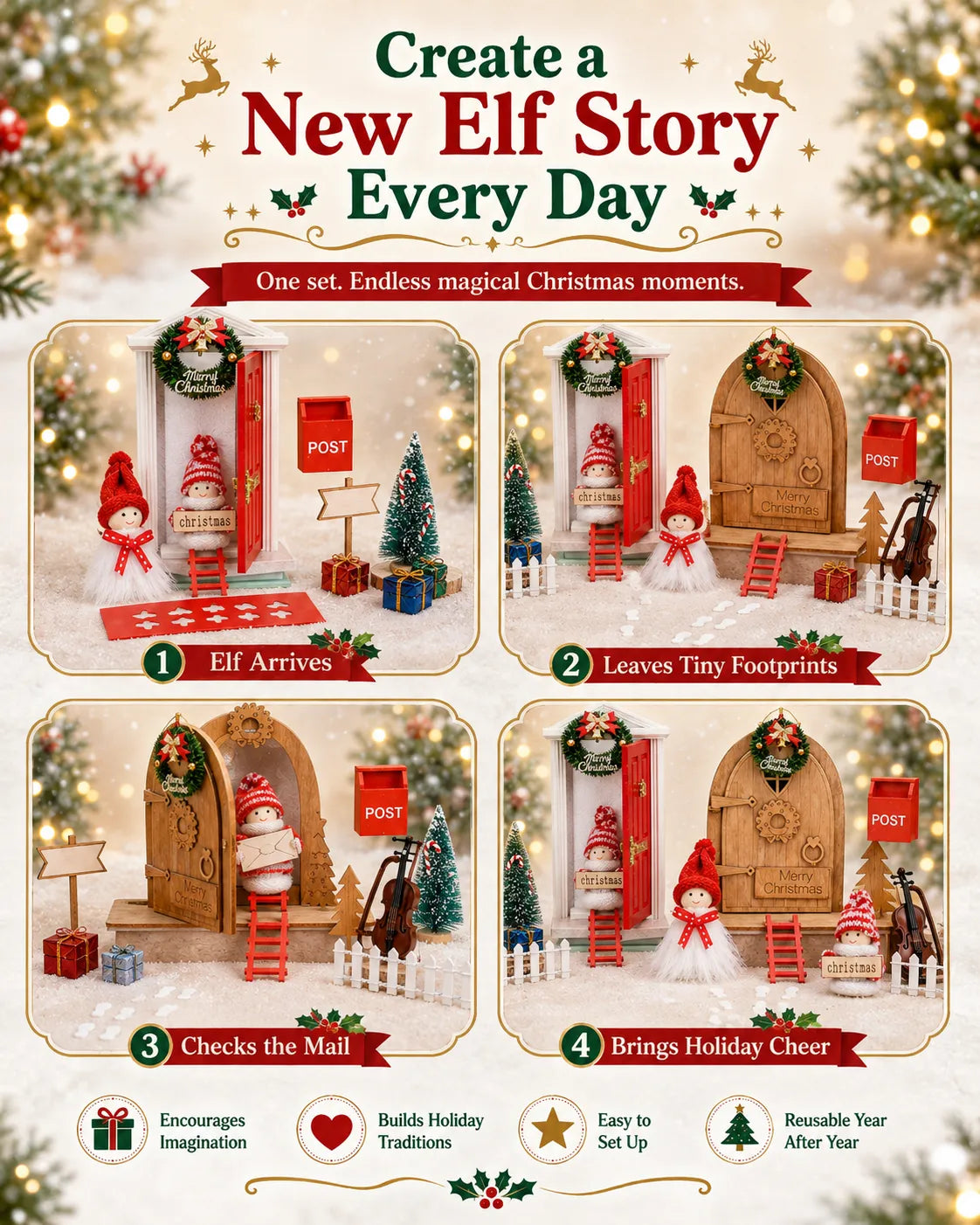 🎅 Magical Christmas Door Decoration – Create A Whimsical Holiday Wonderland At Home✨22 Pcs Red Foam Fairy Door Kit