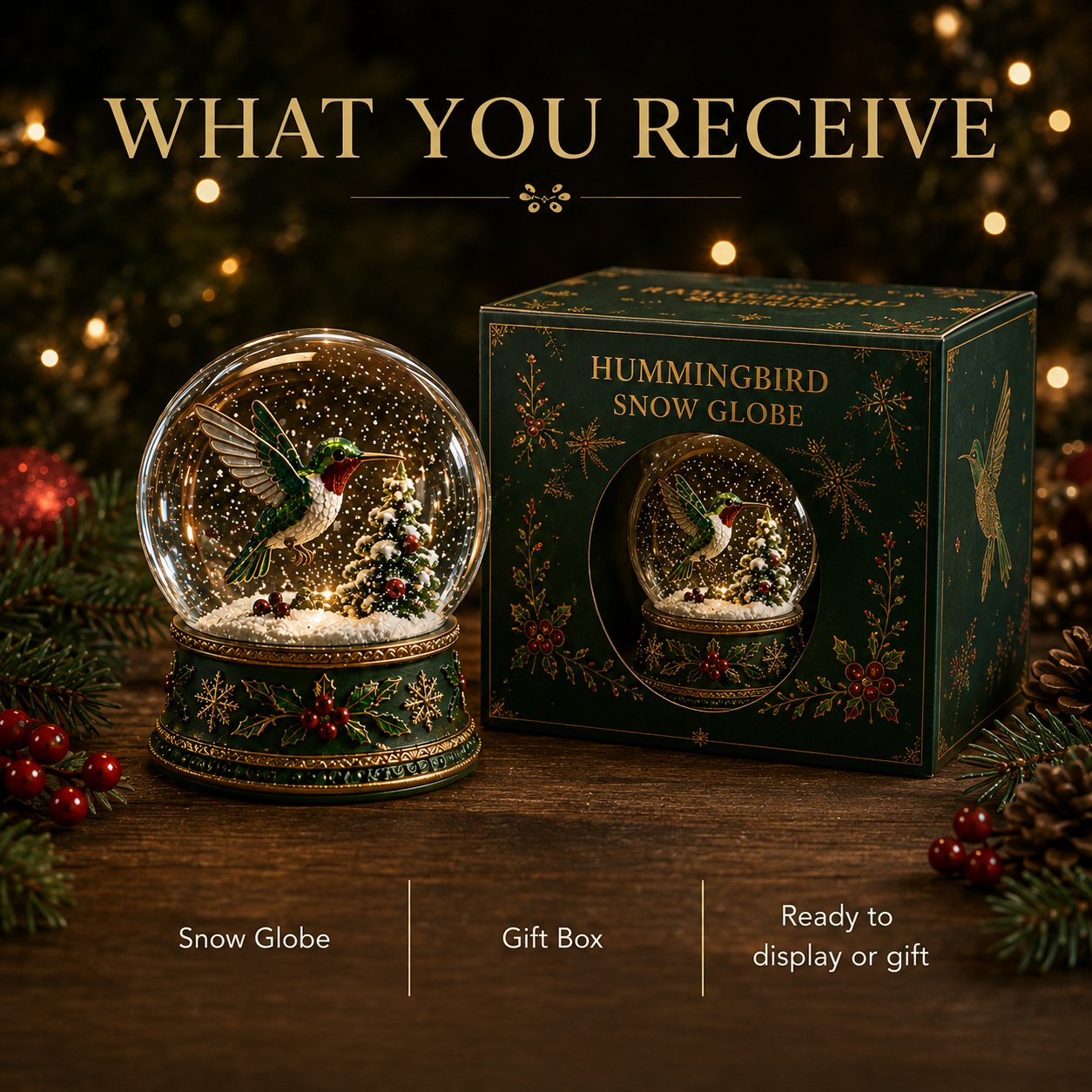 🐦 Christmas Hummingbird Snow GlobeTM