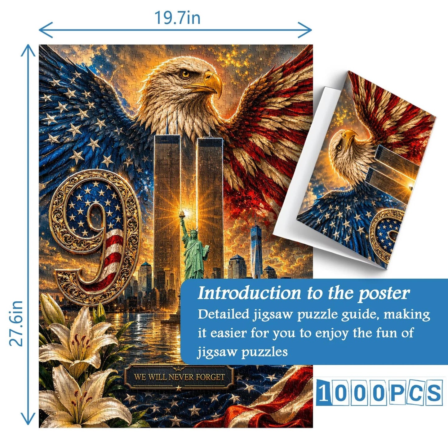🧩🦅Never Forget 9/11 Jigsaw Puzzle 1000 Pieces