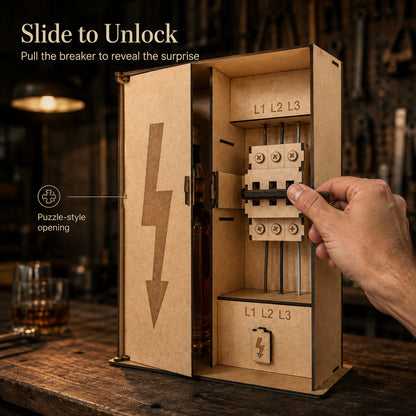 Industrial Electrical Cabinet Whiskey Gift Box | Interactive Puzzle Wooden Liquor Storage Box ⚡💀
