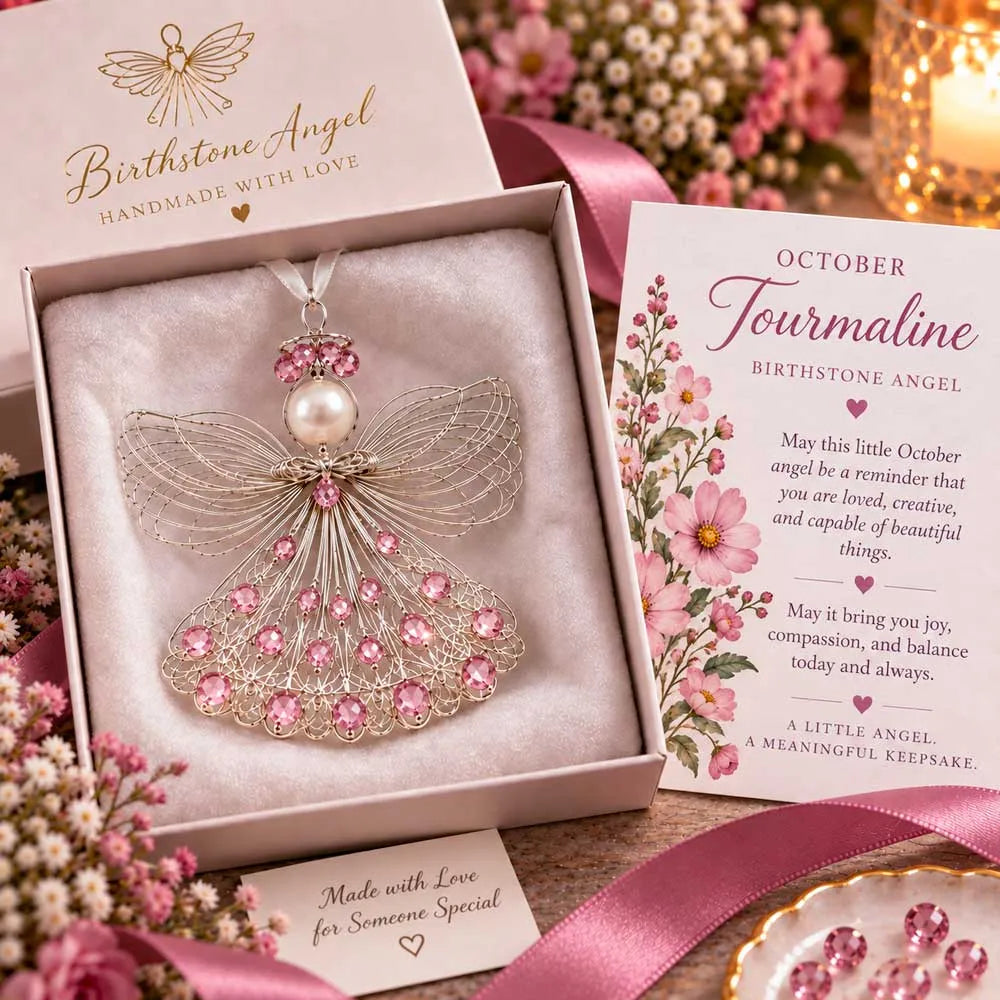 ⏳ Last Day 49% OFF – 👼Handmade Birthstone Angel Wire Ornament |12 Meaningful Birthstone Colors with Keepsake Card ✨