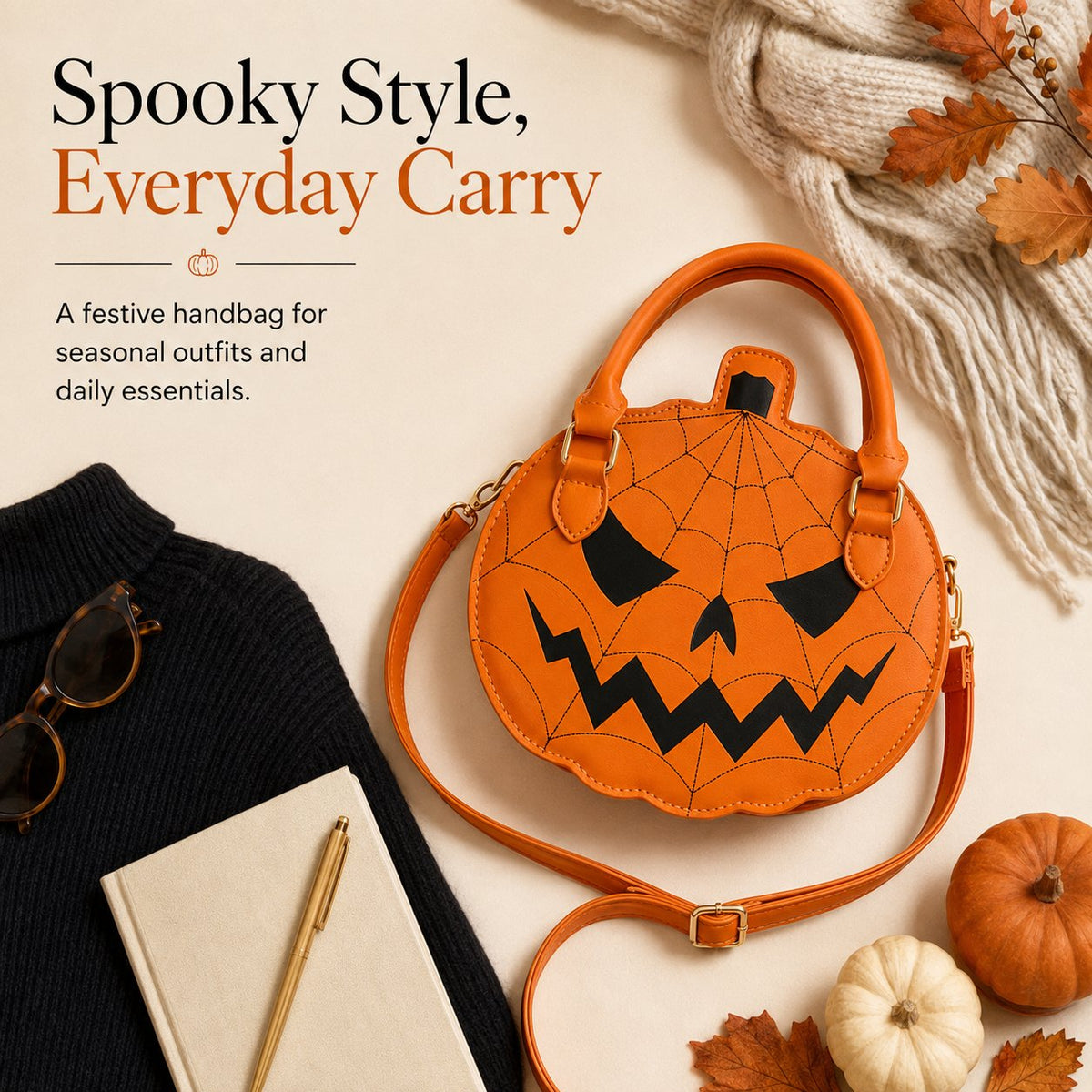 🔥Last Day 49% OFF - 🎃 Halloween Pumpkin Handbag with Adjustable Shoulder Strap(✨Same as in the video)