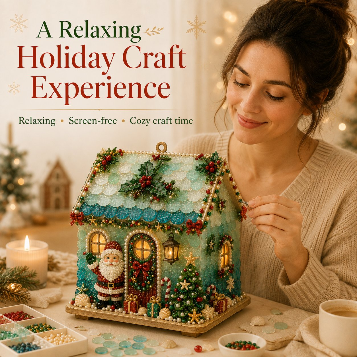 ⏳ Last Day 49% OFF – 🏡 Beginner-Friendly DIY Glowing Coastal Glass-Style Christmas Cottage Kit Collection | Complete Kit with Sea Glass-Style Pieces, Pearl Beads & Step-by-Step Guide Included 💕
