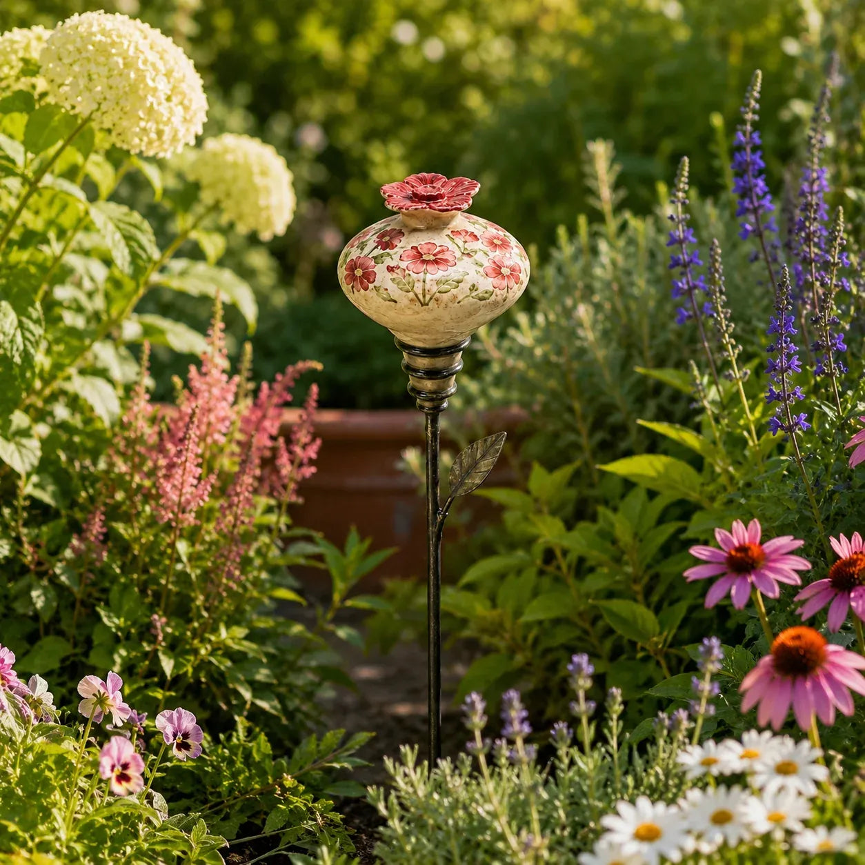 🔥LAST DAY SALE 60% OFF 🌺 Vintage Ceramic Hummingbird Feeder Garden Stake — Handcrafted Floral Bird Feeder Decoration