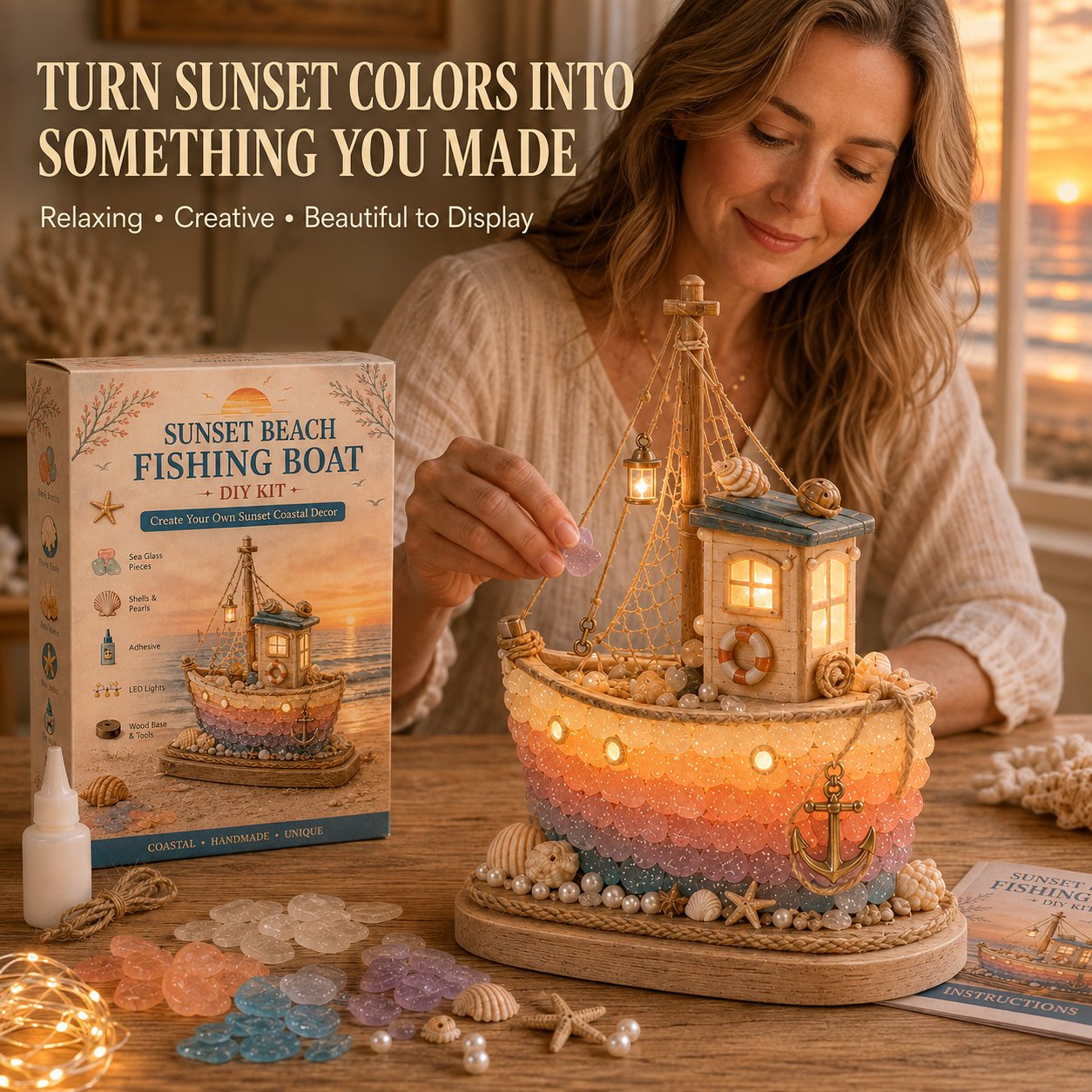 ⏳ Last Day 49% OFF – 🌅 Beginner-Friendly DIY Sunset Coast Sea Glass-Style Light Kit Collection | Complete Kit with Sea Glass-Style Pieces, LED Lights & Step-by-Step Guide Included 💕