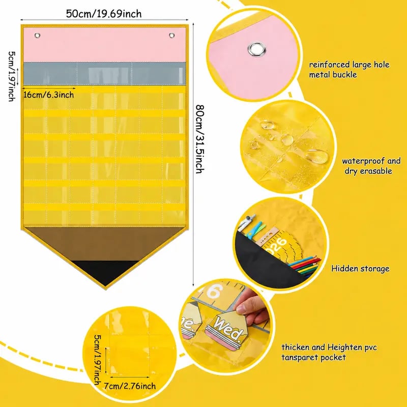 📅Back to School 2026-2028 Classroom Pencil Calendar Pocket Chart | 82 Educational Activity Cards🖍️