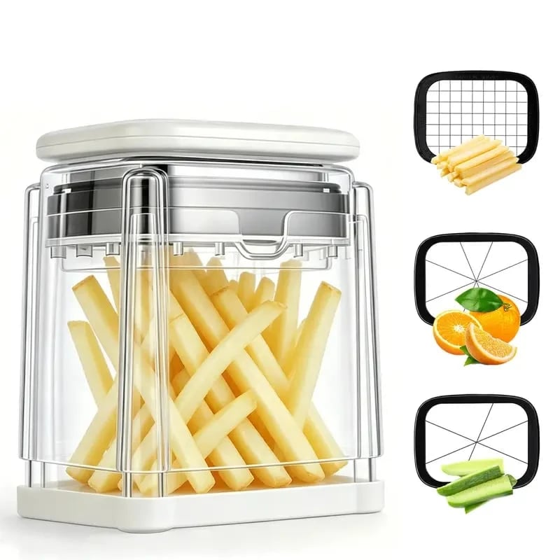 🏆20K+ SOLD 🔥2026 Hot Sale - Fingersafe French Fry Cutter – Stainless Steel Potato Slicer with Detachable Interchangeable Blades