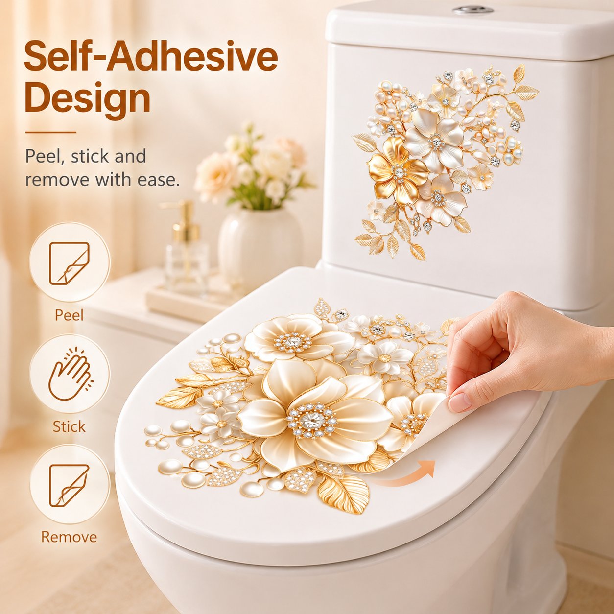 🌼Luxury Golden Flower Toilet Sticker