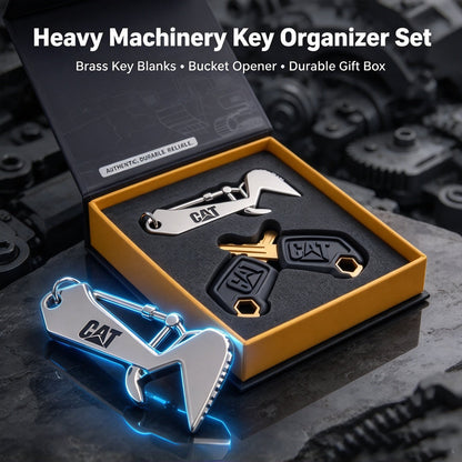 Heavy Equipment Operator Gift Box, 2Pcs Engineering Vehicle Ignition Keys + Excavator Arm Metal Bottle Opener Keychain