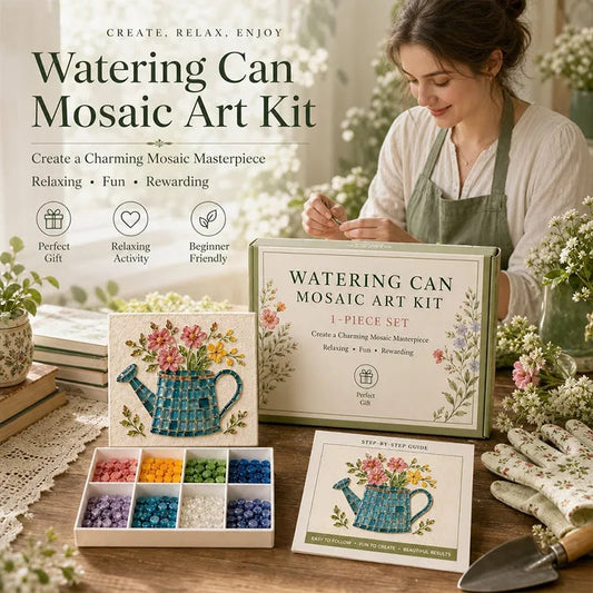 🌿 Watering Can Mosaic Art Kit | Beginner-Friendly Floral DIY Craft with Vibrant Mosaic Beads & Sturdy Display Base ✨