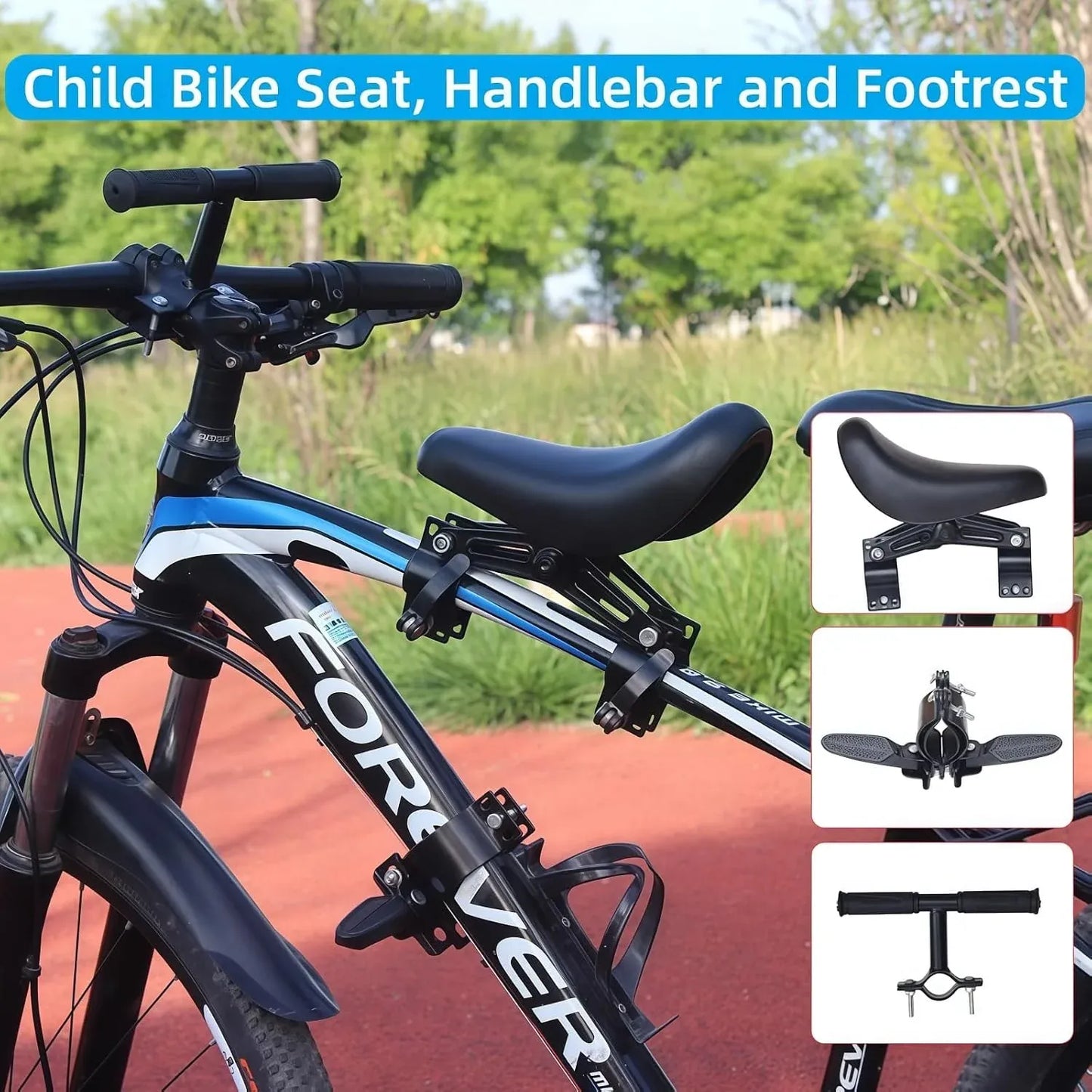 Front-Mounted Kids Bike Seat Set with Handlebar & Folding Foot Pedals