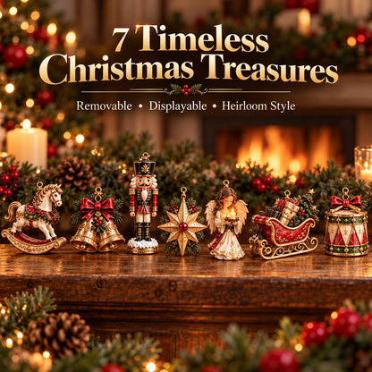 🎄 7-Piece Vintage Christmas Garland | Removable 3D Ornaments
