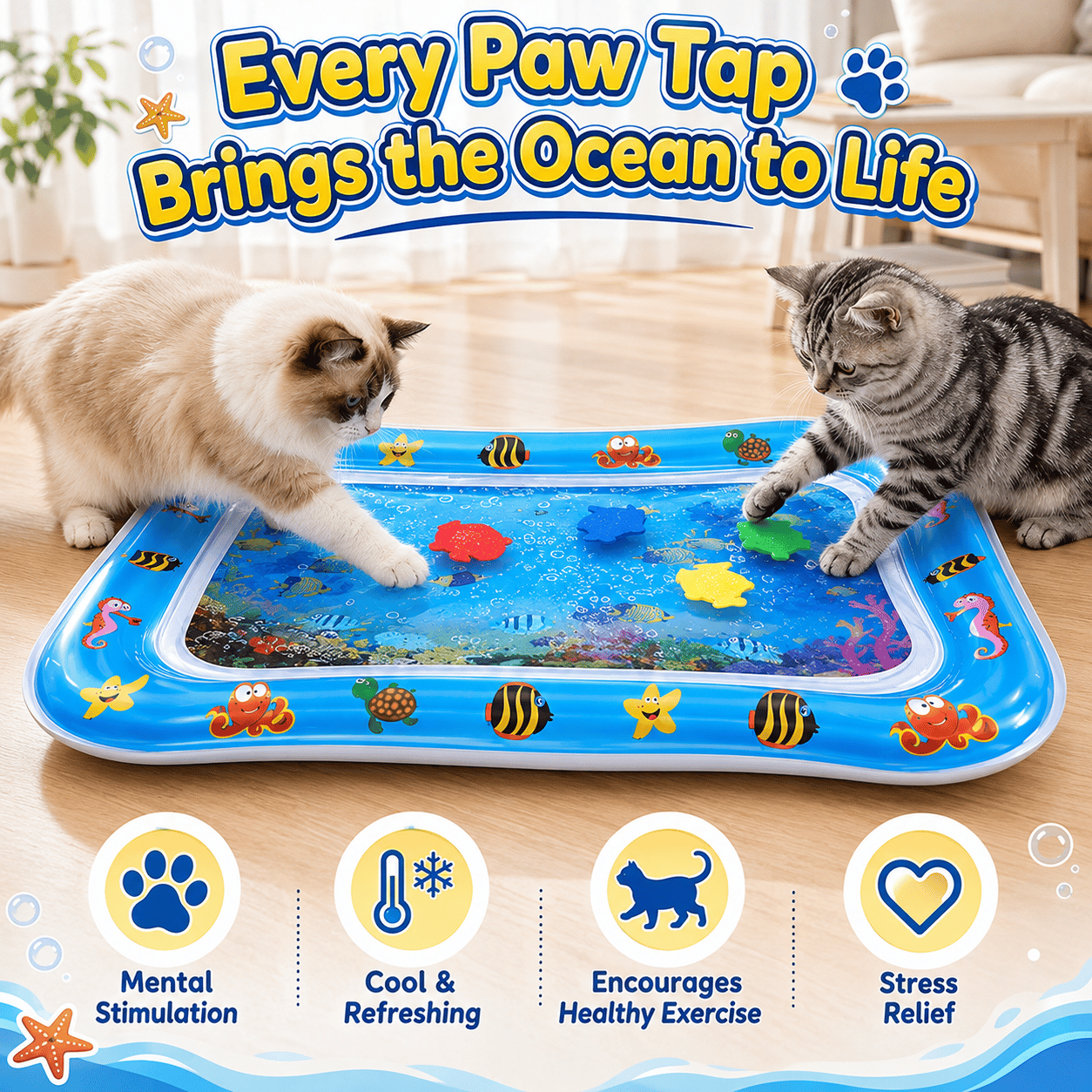Buy 2 Free Shipping-Interactive Cat Water Play Mat with Floating Fish