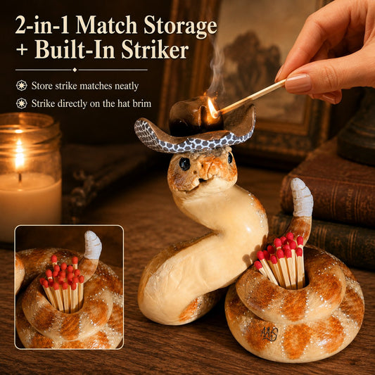 Cowboy Rattlesnake Ceramic Match Holder with Striker 🤠🐍