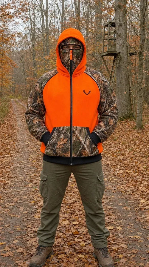🦌 HunterZip Hunting Hoodie – Built-In Face Mask for Cold-Weather Adventures