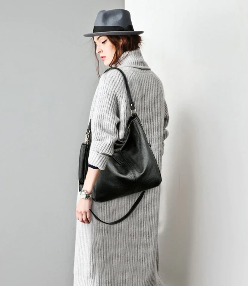 Luxury Leather Hobo Bag Anti-Theft Handbag + FREE Pouch Wallet