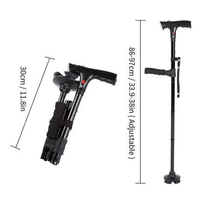 🦯💡 LIMITED-TIME 50% OFF! Multifunction Folding Walking Cane – Built-In Light, Emergency Alarm, Quad Base & 5-Level Height Adjustment